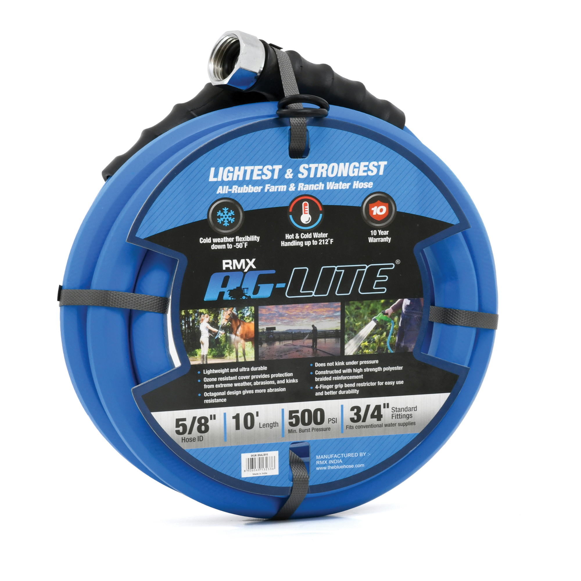 Aglite Rubber Water Hose, 5/8in. x 10ft., 500 PSI, Compact, Model# AL5810
